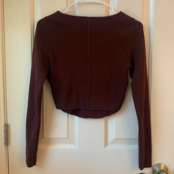 House Of Harlow 1960 Knit Rib Stretch Crop long sleeve Top Small Mocha brown - Picture 6 of 9